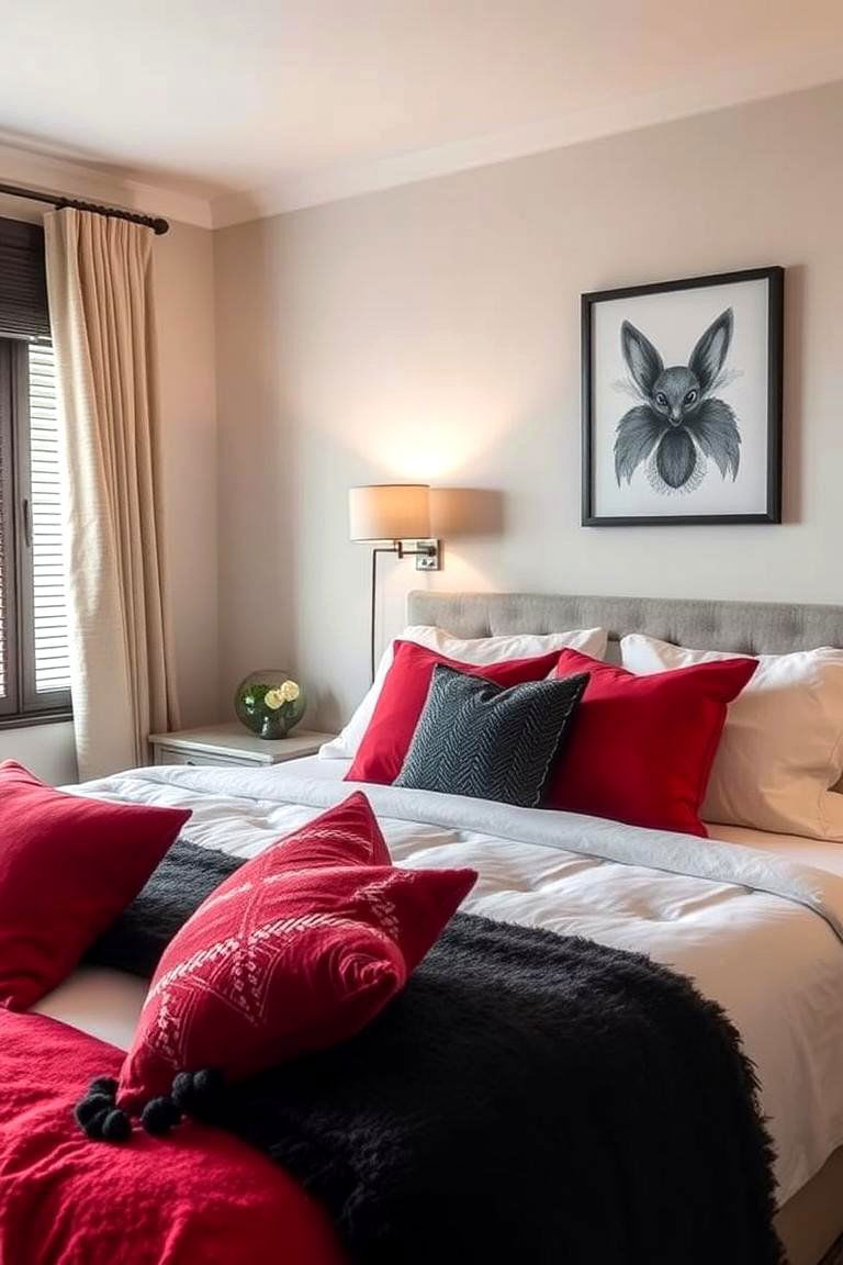 Cozy Red and Black Pillows - 24 Red and Black Bedroom Ideas