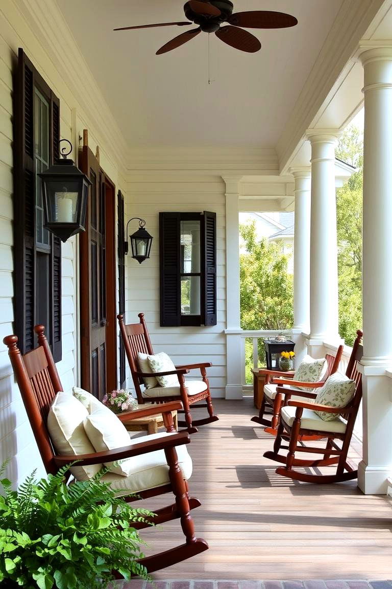 Cozy Rocking Chairs and Comfortable Seating - 24 Colonial Front Porch Ideas