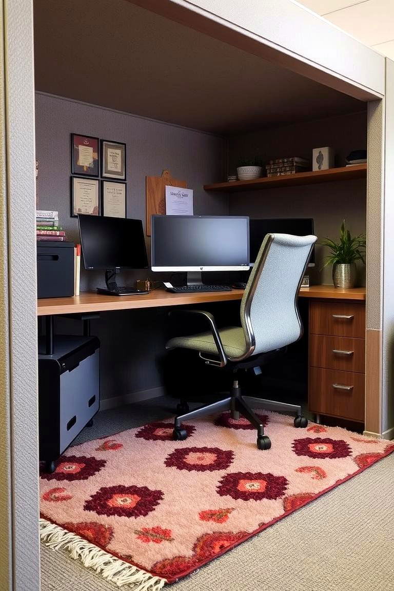 Cozy Rug Under the Desk - 24 Cubicle Decor Ideas