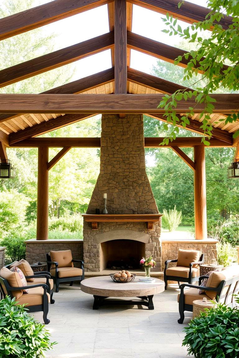 Cozy Rustic Pavilion With a Stone Fireplace - 24 Backyard Pavilion With Fireplace