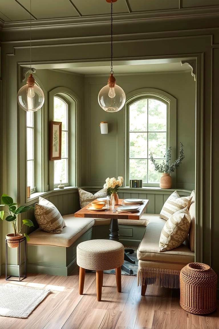 Cozy Sage Green Dining Nook - 24 Sage Green Kitchen Ideas