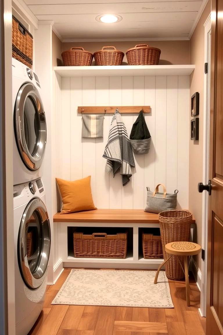 Cozy Shiplap Laundry Bench Area - 24 Shiplap Laundry Room Ideas