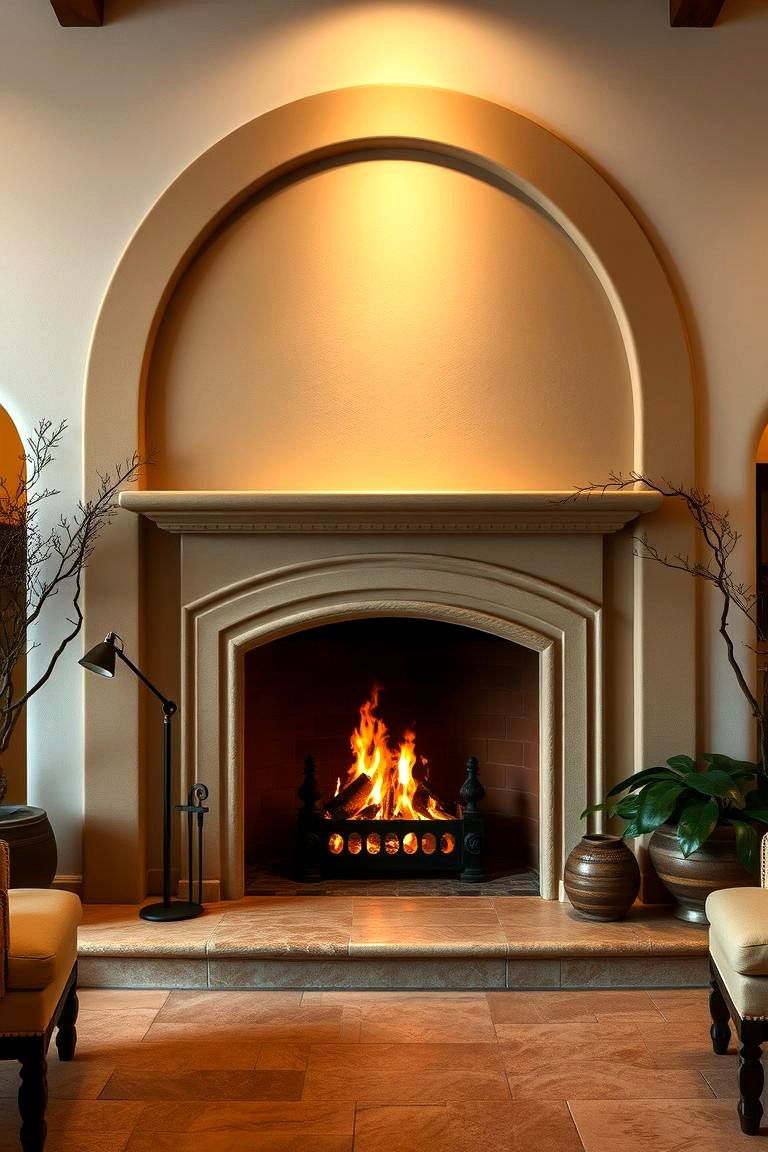 Cozy Spanish Fireplace with Arched Surround - 24 Spanish Style Fireplace Ideas