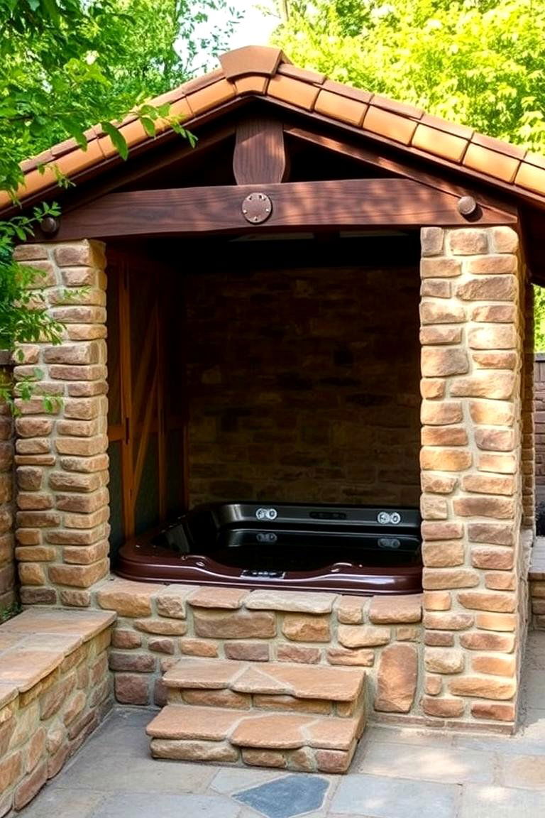 Cozy Stone and Brick Structure - 24 Hot Tub Enclosure Ideas