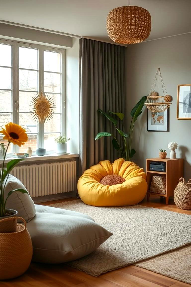 Cozy Sunflower Bean Bag Seating - 24 Sunflower Bedroom Ideas