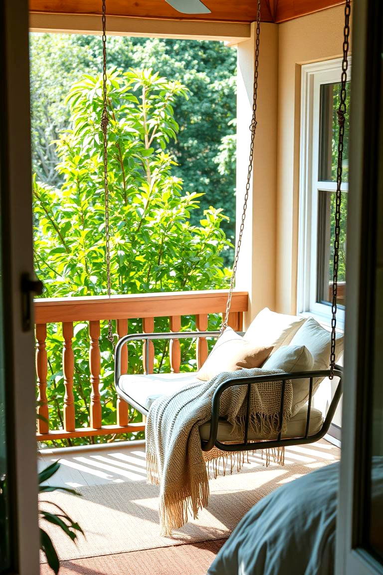 Cozy Swing Chair for Relaxation - 24 Bedroom Balcony Ideas