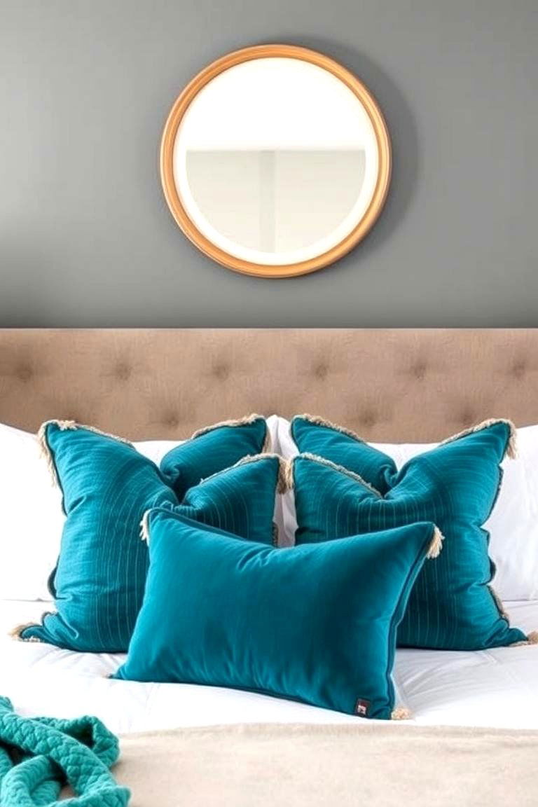 Cozy Teal Throw Pillows - 24 Teal and Grey Bedroom Ideas