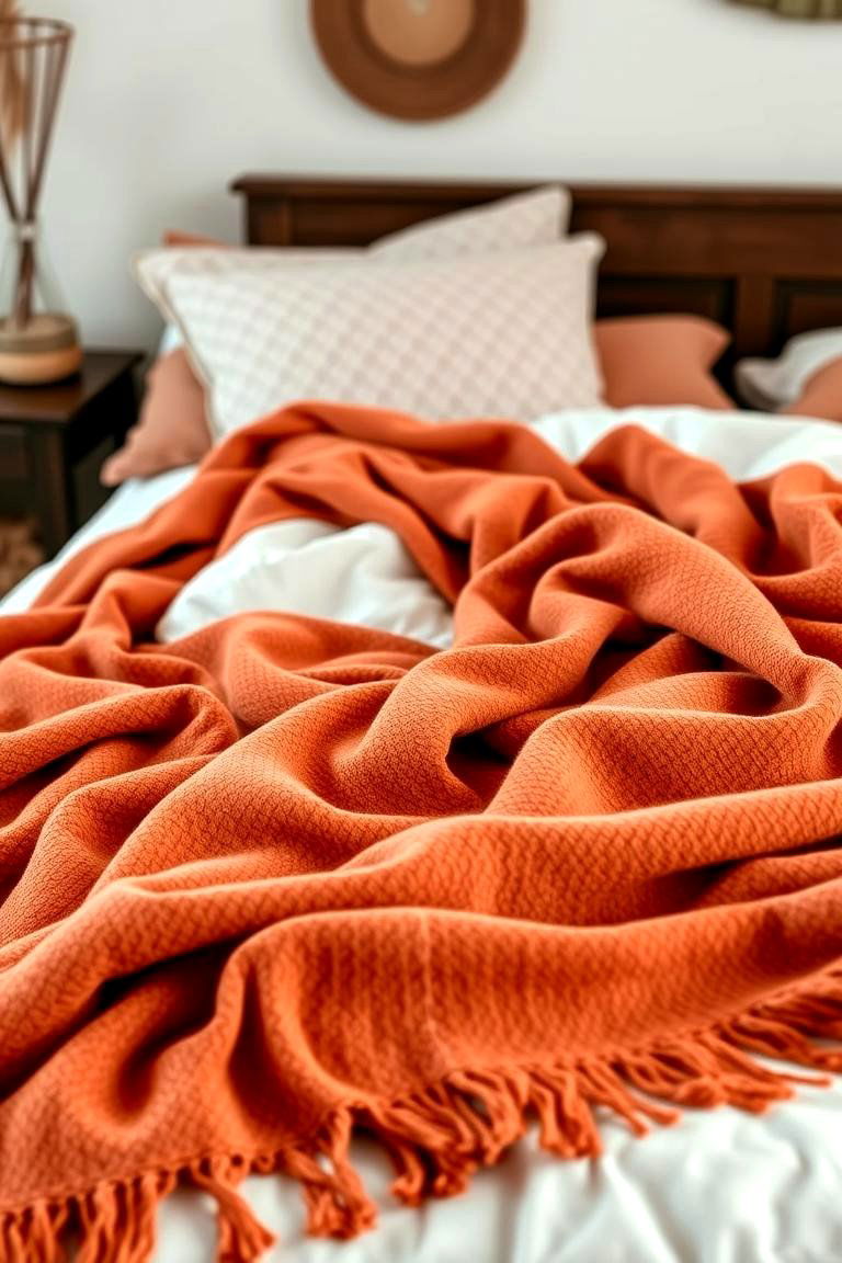 Cozy Terracotta Throws - 24 Terracotta Bedroom Ideas