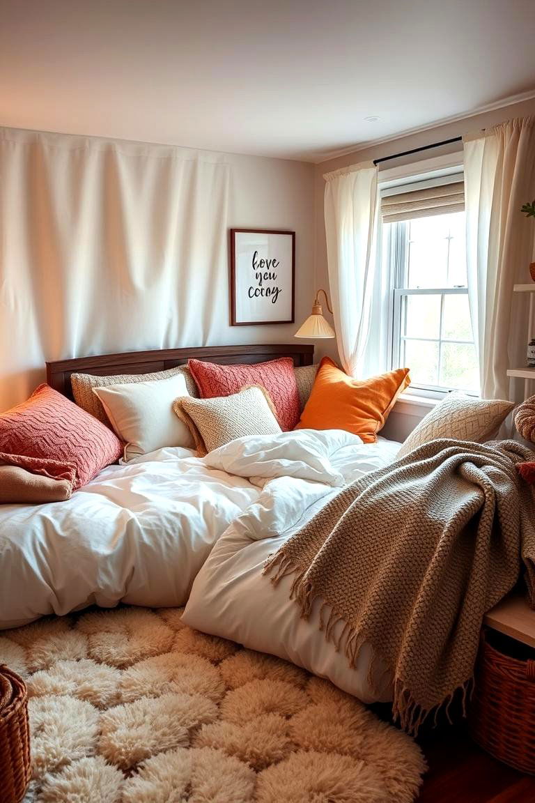 Cozy Textiles and Layering - 24 Dorm Room Decorating Ideas