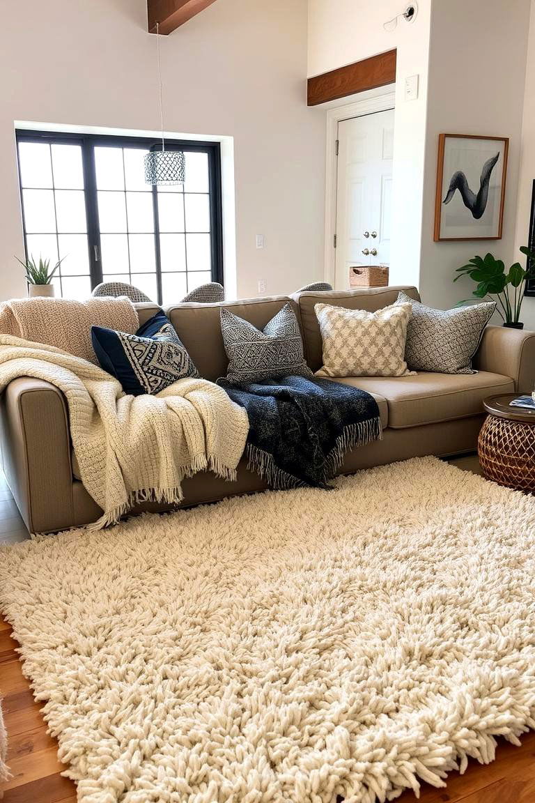 Cozy Textiles and Rugs - 24 Loft-style Living Room Ideas