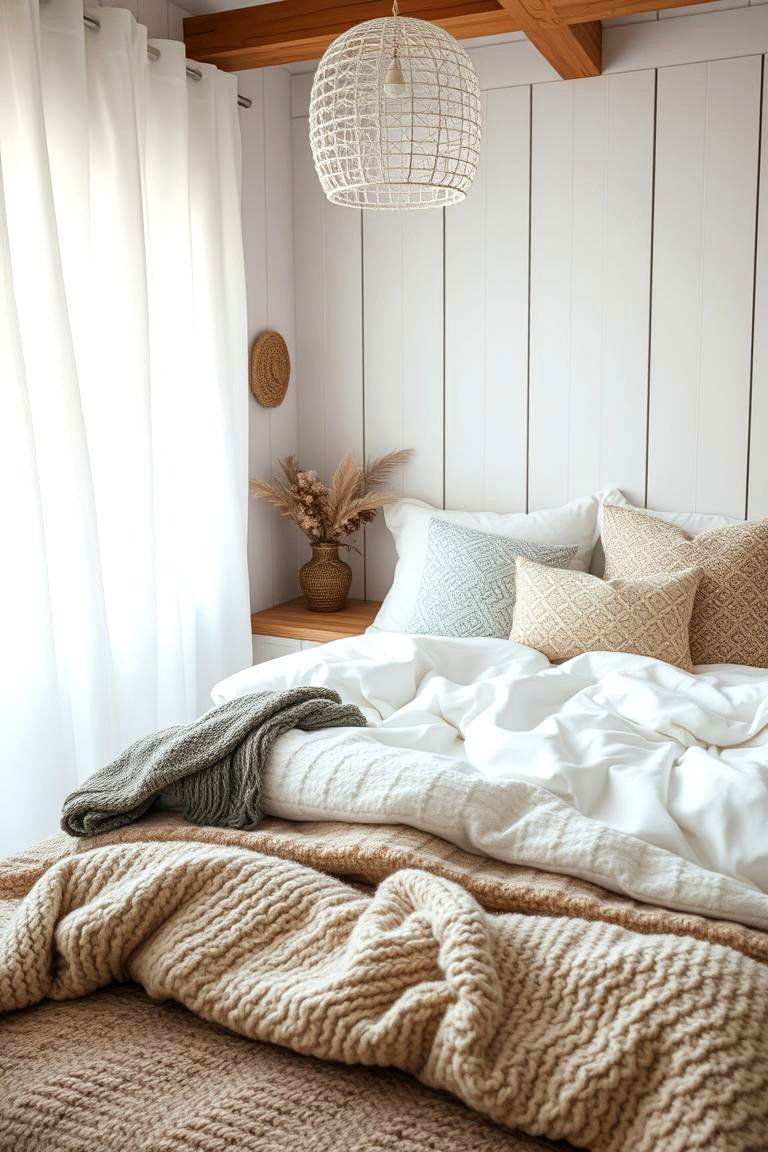 Cozy Textures and Layered Fabrics - 24 Small White Bedroom Ideas