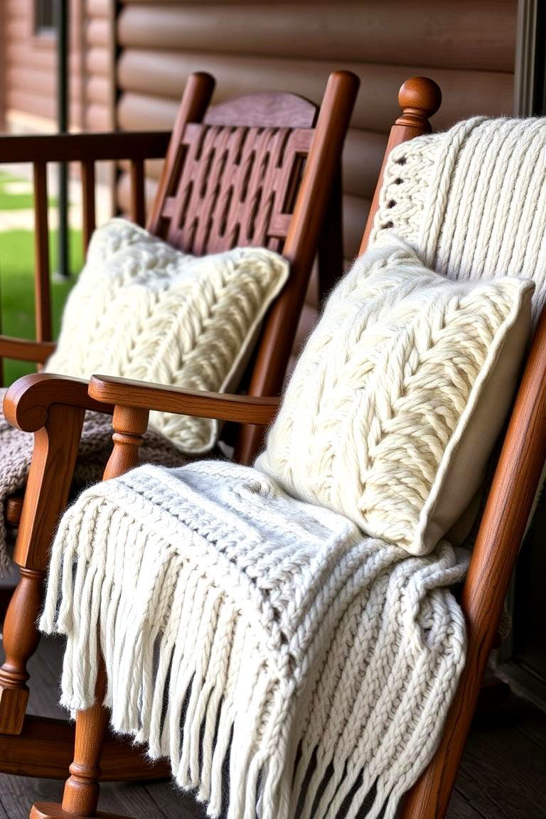 Cozy Throw Blankets and Pillows - 24 Rustic Front Porch Ideas