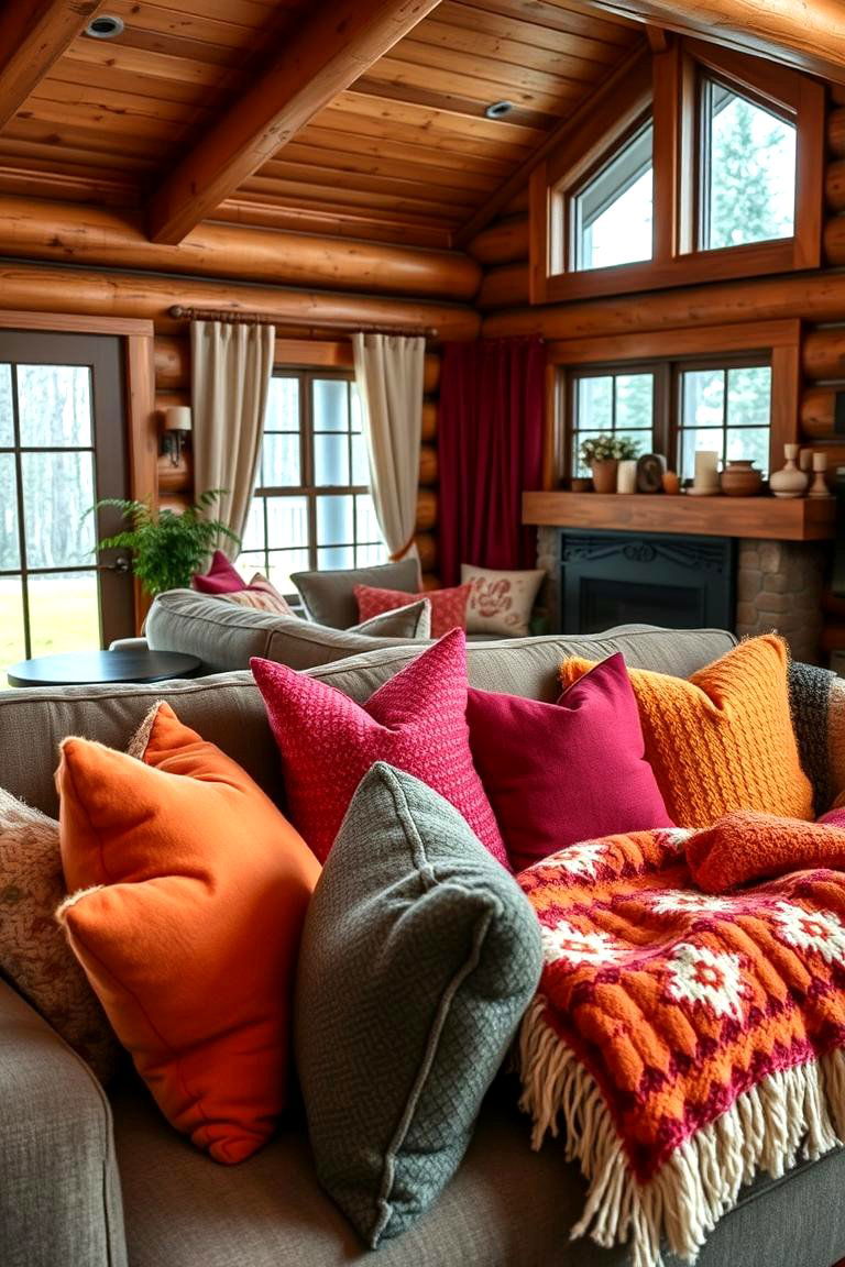 Cozy Throw Pillows and Blankets - 24 Cabin Living Room Ideas