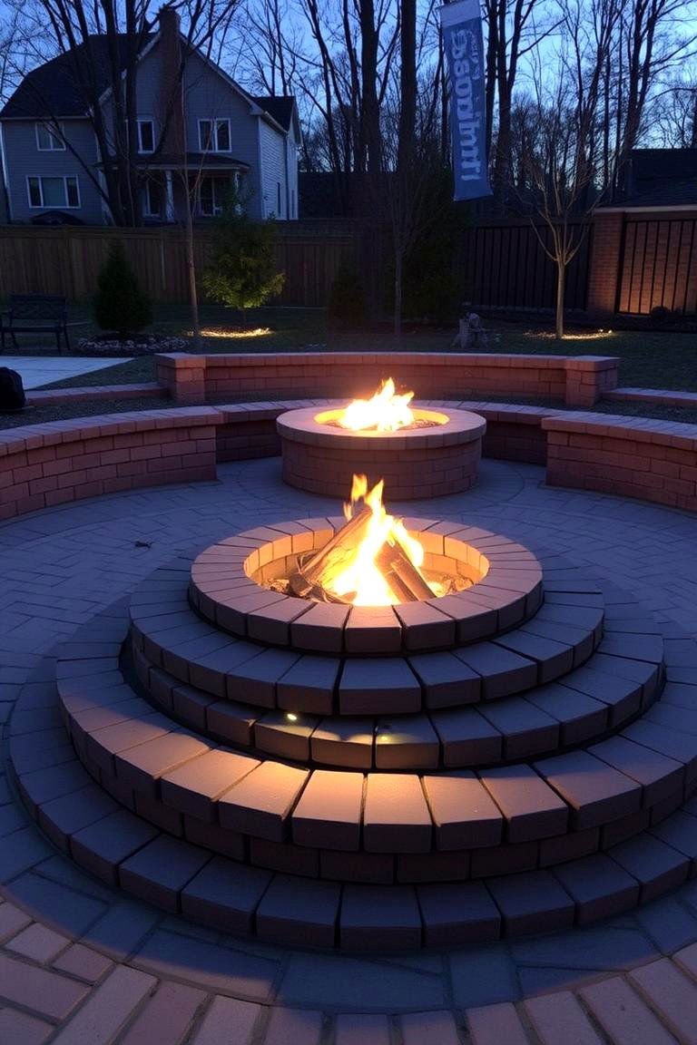 Cozy Tiered Brick Fire Pit - 24 Brick Fire Pit Ideas