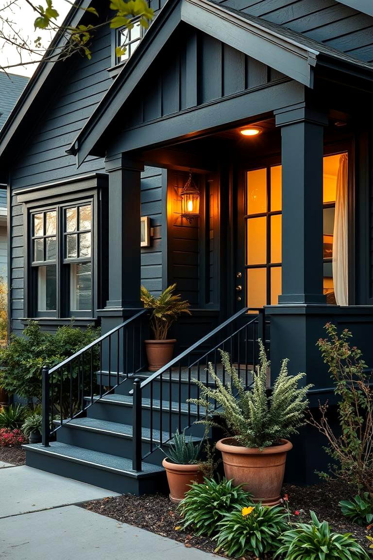 Cozy Urban Retreat - 24 Dark Blue House With Black Trim