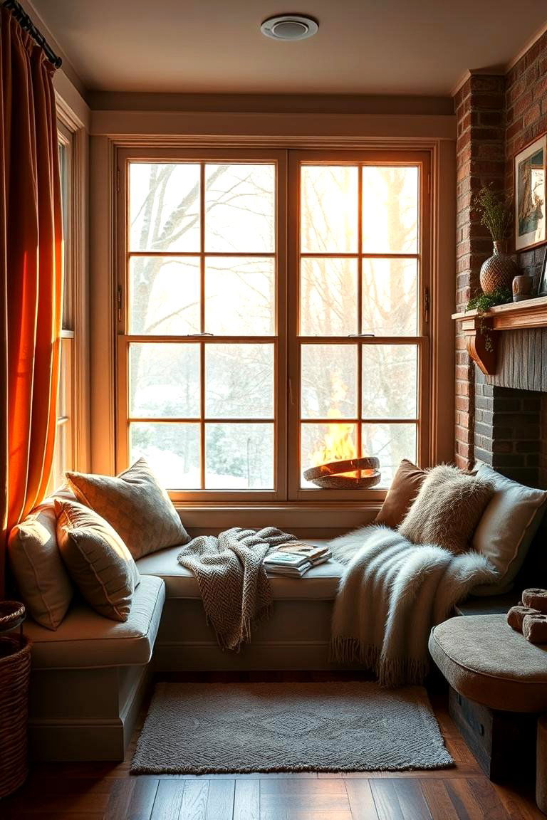 Cozy Window Bench Seating - 24 Fireplace Seating Ideas