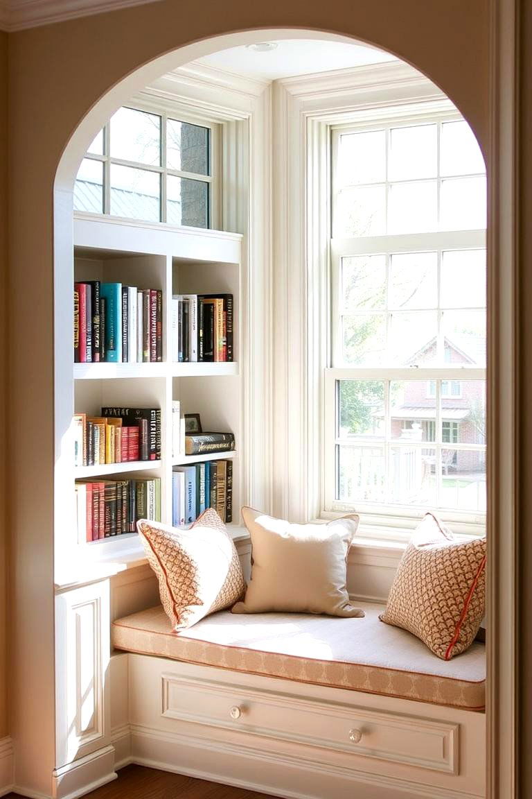 Cozy Window Seat with Built in Bookshelves - 24 Home Library Ideas