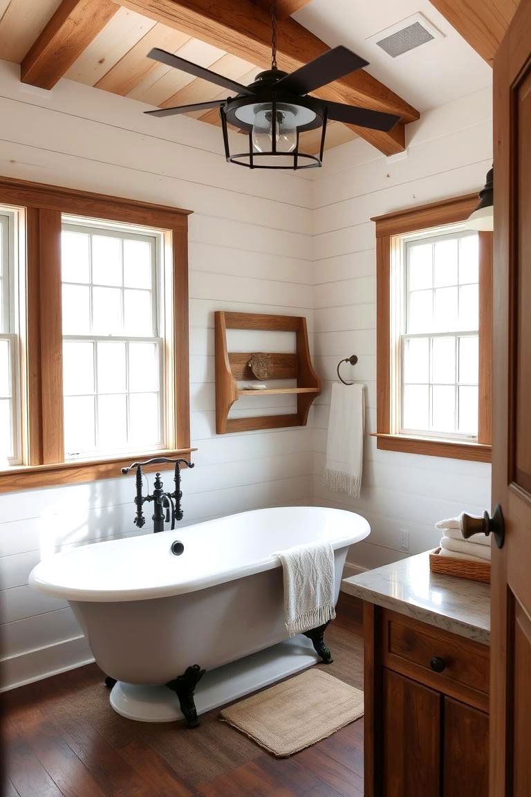 Cozy Wood Accents for a Warm Atmosphere - 24 Farmhouse Bathroom Ideas