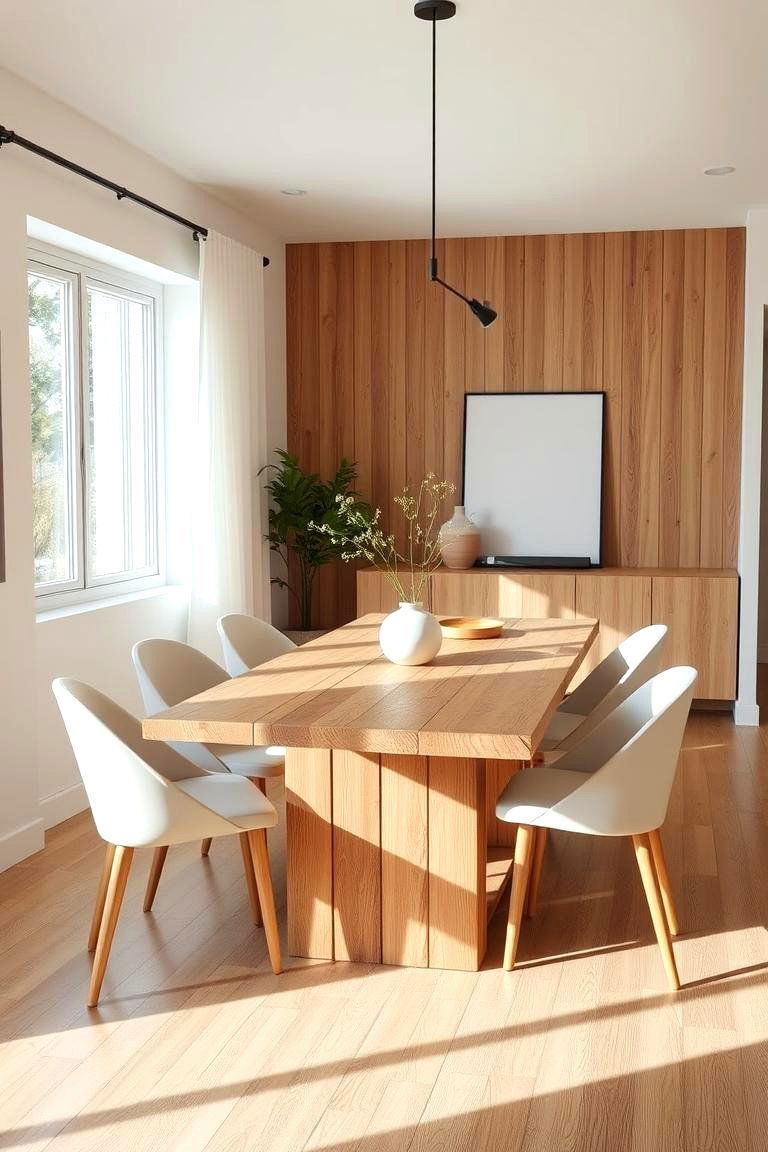 Cozy Wood Accents with Neutral Tones - 24 Modern Farmhouse Dining Room Ideas