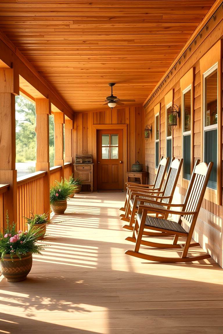 Cozy Wooden Rocking Chairs - 24 Raised Ranch Front Porch Ideas