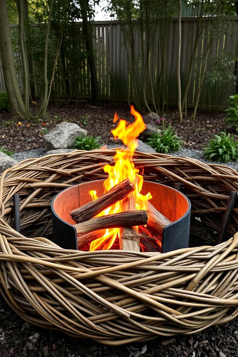 Cozy Woven Branch Fire Pit Surround - 24 Rustic Fire Pit Ideas