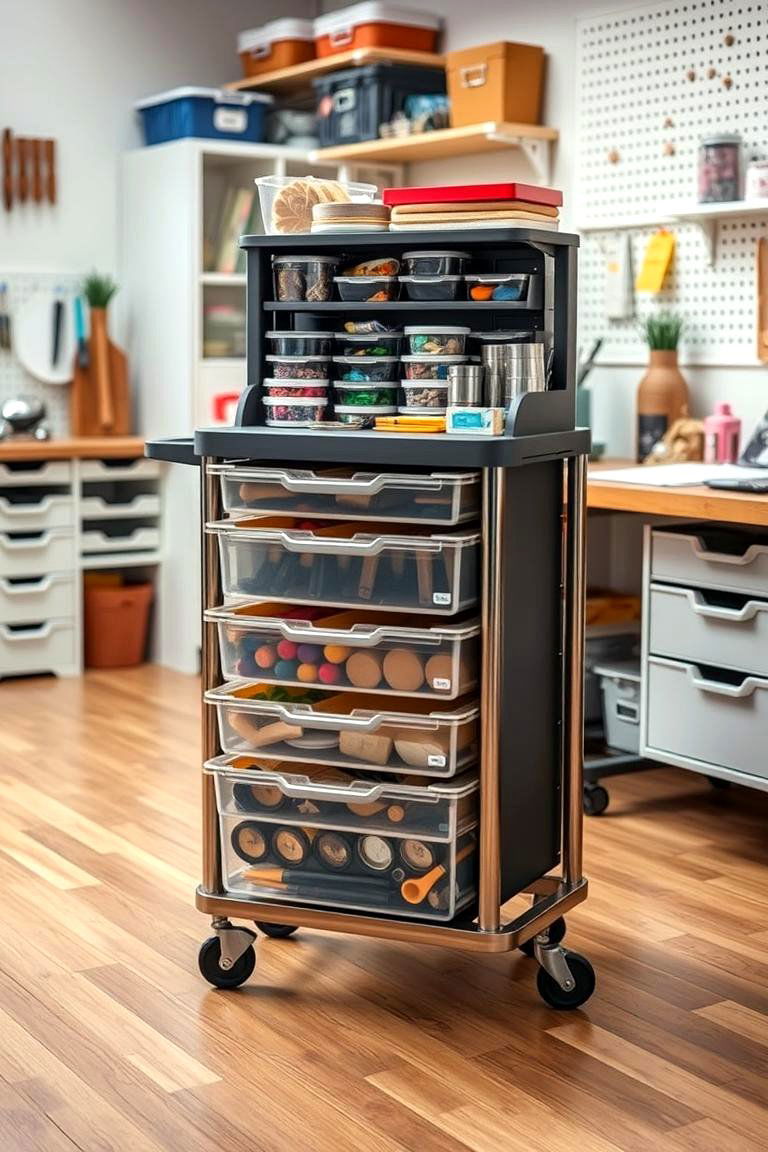 Craft Supply Trolleys for Quick Moves - 24 Craft Room Organization Ideas