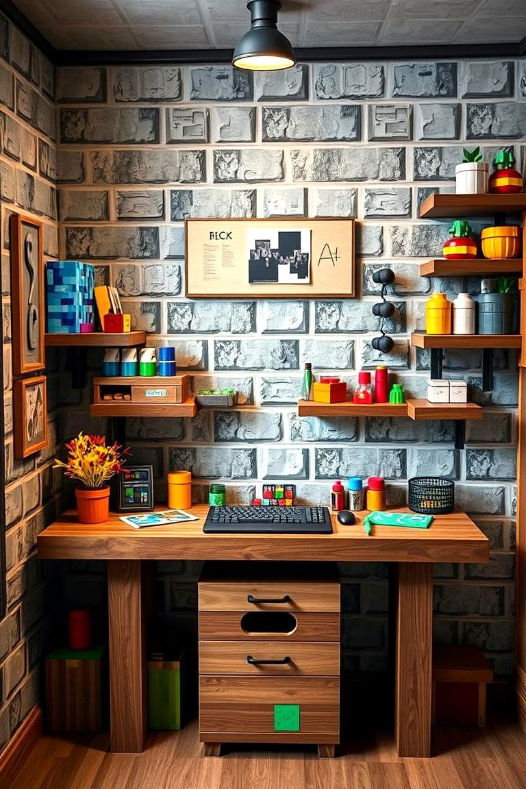 Crafting Table Corner - 24 Minecraft Themed Bedroom Ideas