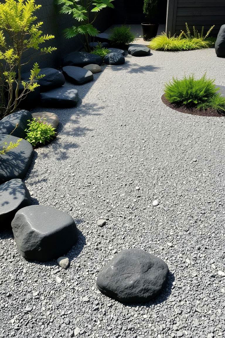 Crafting a Zen Garden Oasis with Black River Rock - 24 Black River Rock Landscaping Ideas