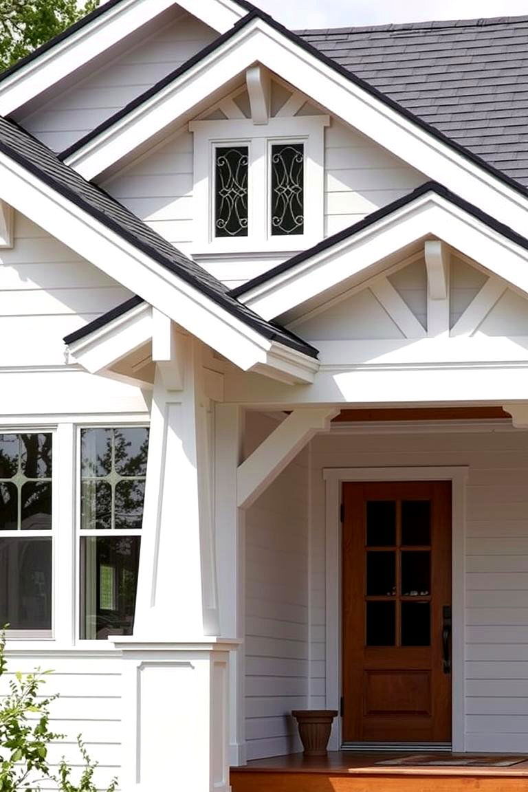 Craftsman Bungalow with Exposed Rafter Tails - 24 White Exterior Home with a Black Roof Ideas