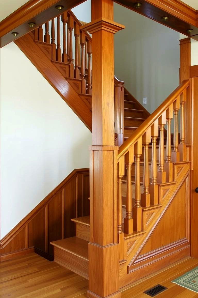 Craftsman Inspired Oak Staircase with Details - 24 Wooden Staircase Ideas