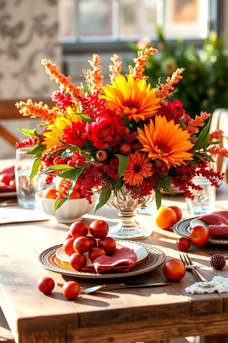 Cranberry and Orange Accent Decor - 24 Fall Table Decor Ideas