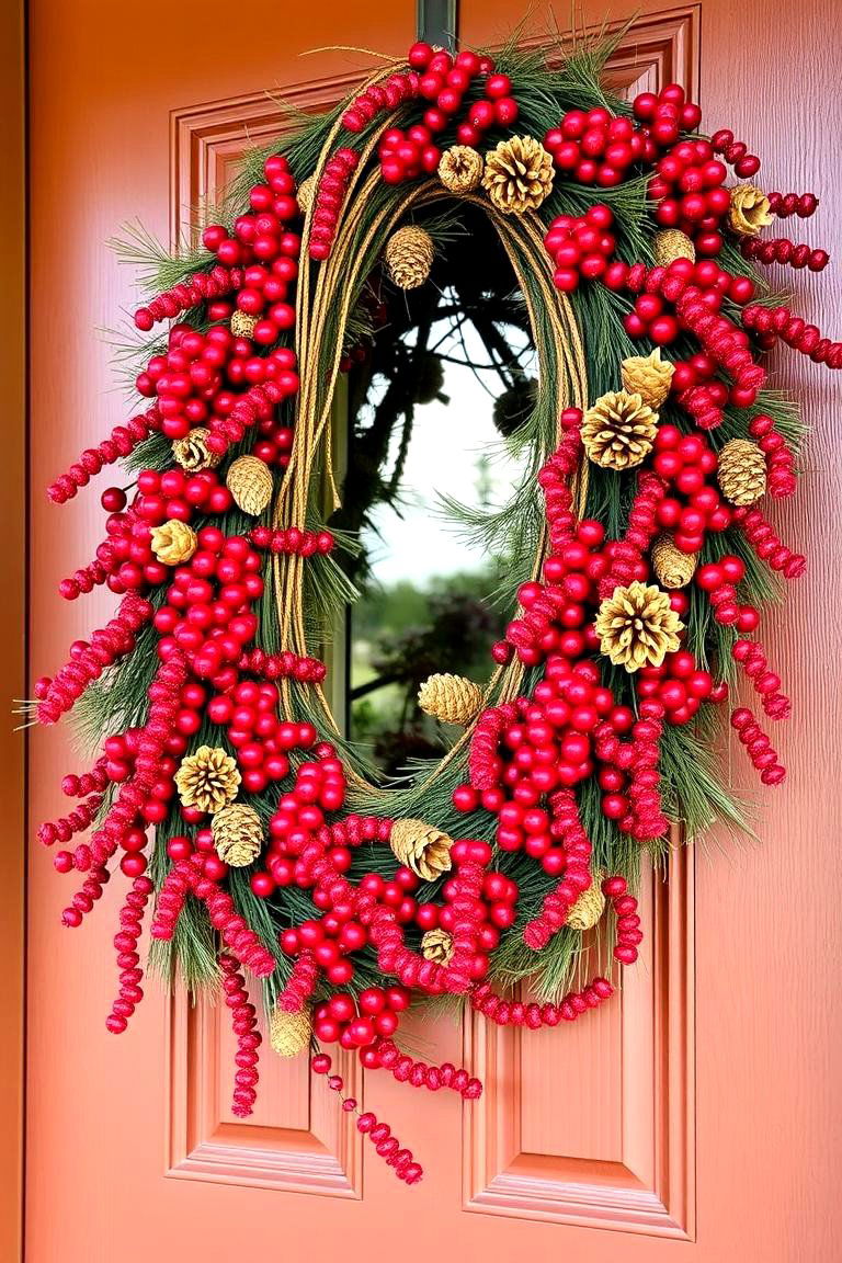 Cranberry and Pinecone Swag - 24 Front Door Fall Decor Ideas
