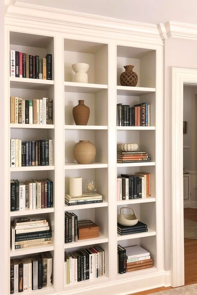 Cream Built in Shelving with Grey Backing - 24 Grey and Cream Living Room Ideas