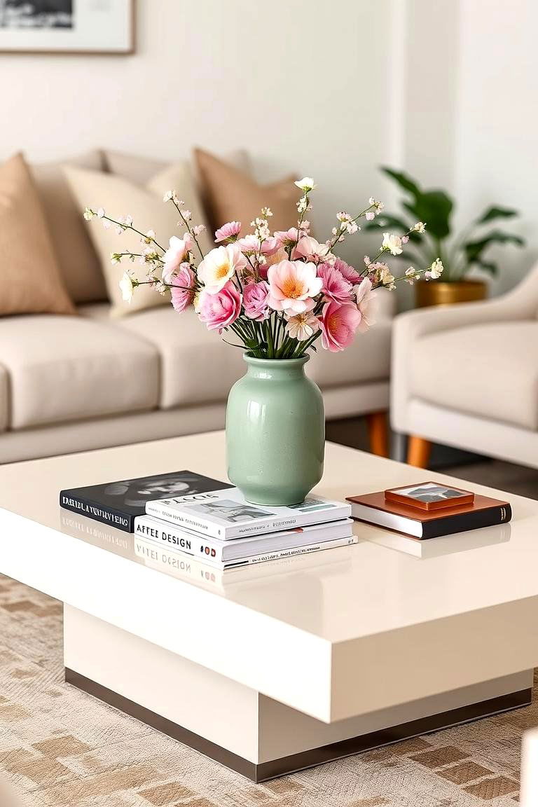 Cream Coffee Table with Sage Green Decor - 24 sage green and cream living room ideas