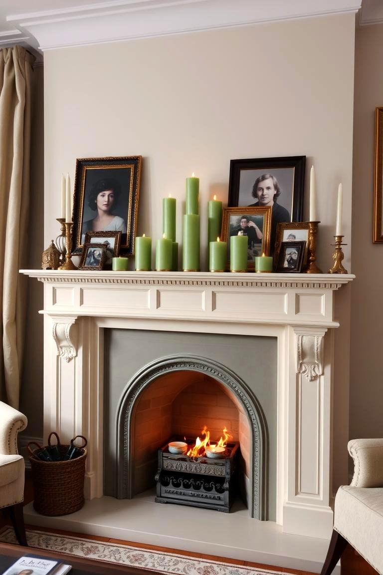 Cream Fireplace Mantel with Sage Green Decor - 24 sage green and cream living room ideas