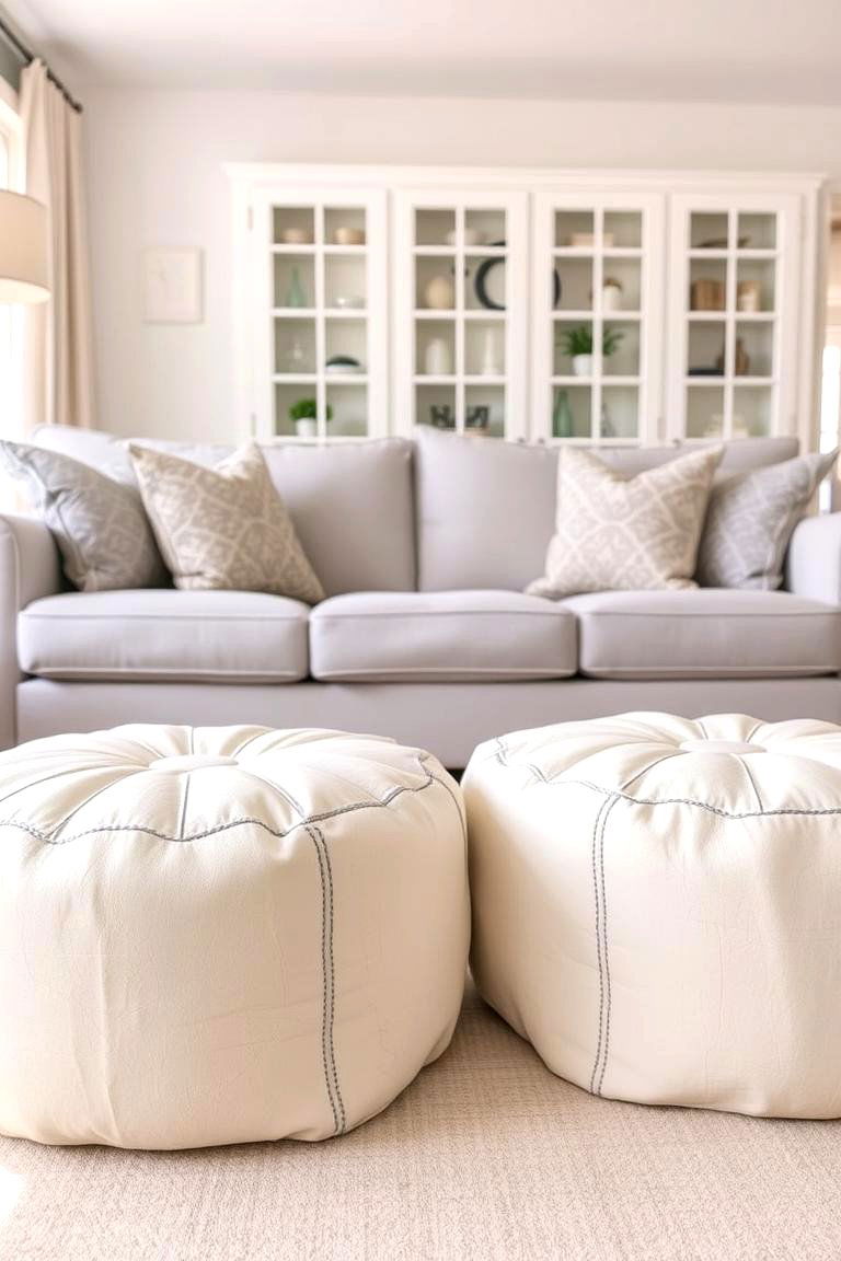 Cream Poufs with Grey Details - 24 Grey and Cream Living Room Ideas
