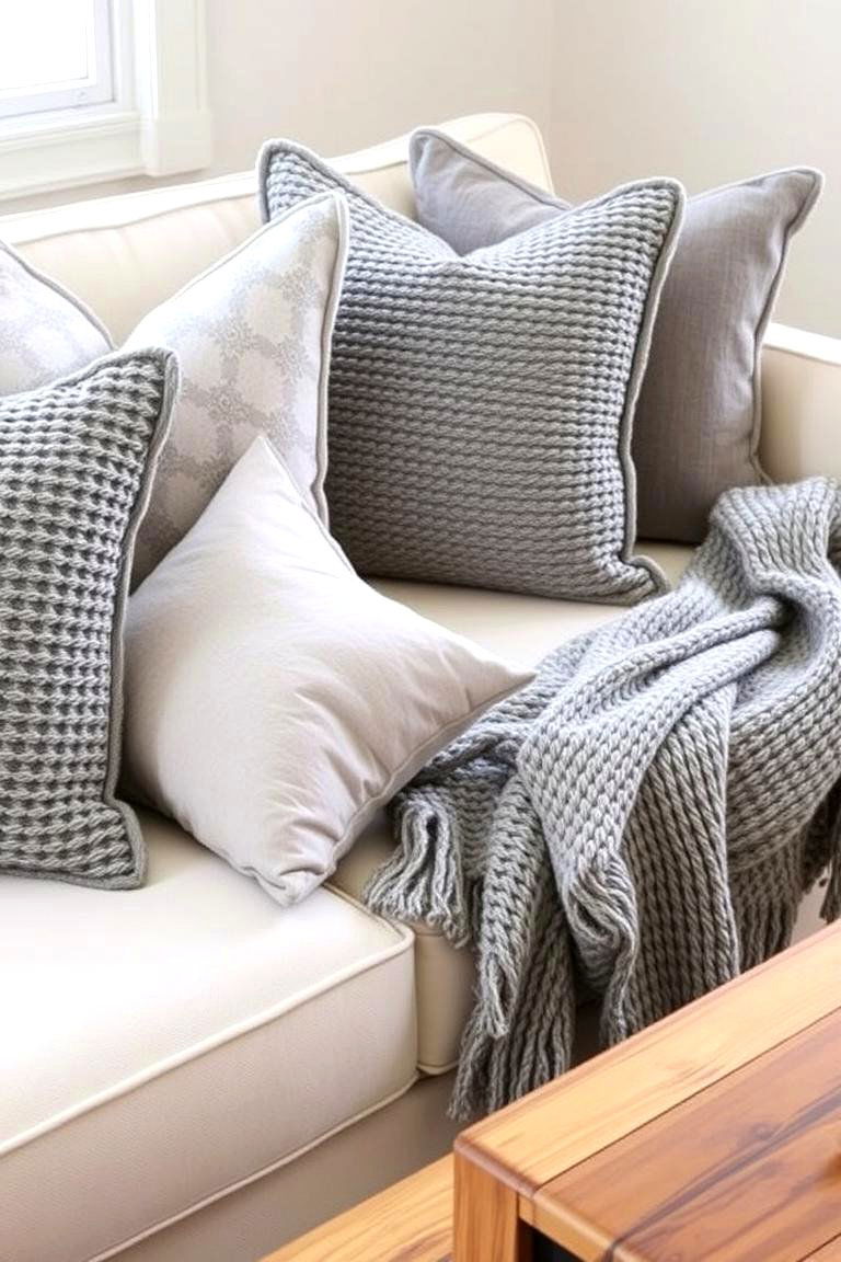Cream Sofa with Grey Throw Pillows - 24 Grey and Cream Living Room Ideas