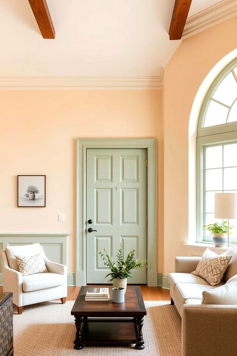 Cream Walls with Sage Green Door and Window Frames - 24 sage green and cream living room ideas