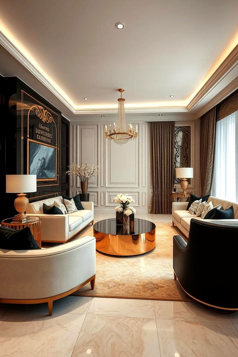Cream and Black with Metallic Highlights - 24 Cream and Black Living Room Ideas
