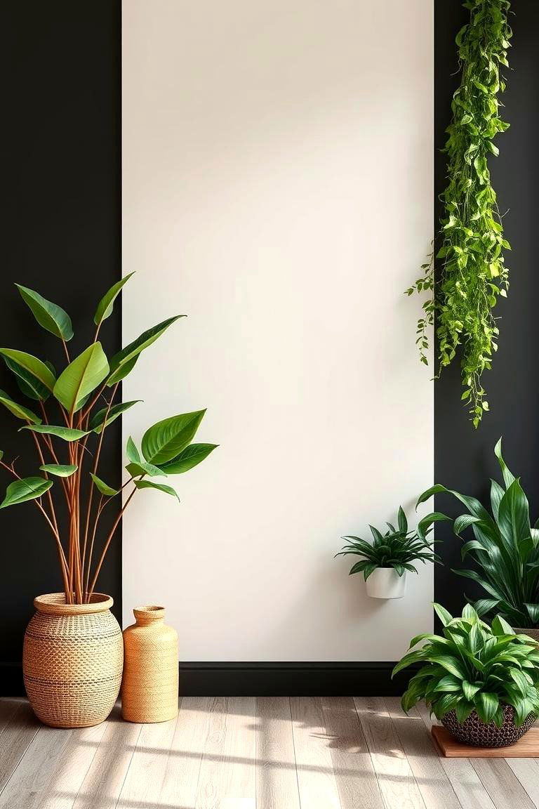 Cream and Black with Natural Elements and Greenery - 24 Cream and Black Living Room Ideas