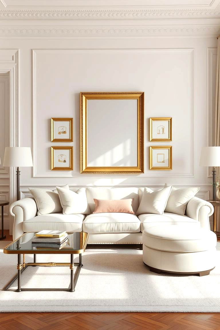 Creamy White and Pale Gold Living Room - 24 Pastel Room Ideas