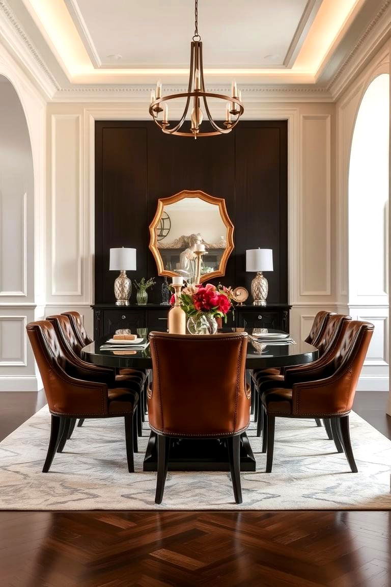 Creamy White with Warm Leather Seating - 24 Neutral Dining Room Ideas