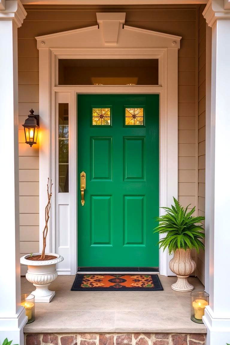Create Contrast with White Trim Around Emerald Green - 24 Emerald Green Front Door Ideas