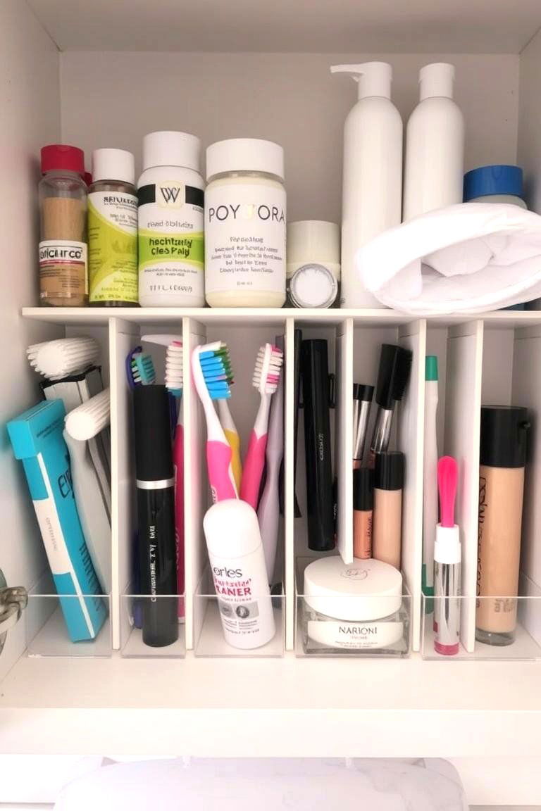 Create Divided Sections for Small Items - 24 Bathroom Cabinet Organization Ideas
