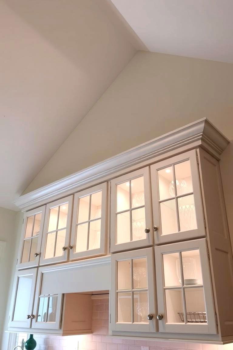 Create Openness with Glass Cabinet Doors - 24 Vaulted Ceiling Kitchen Ideas
