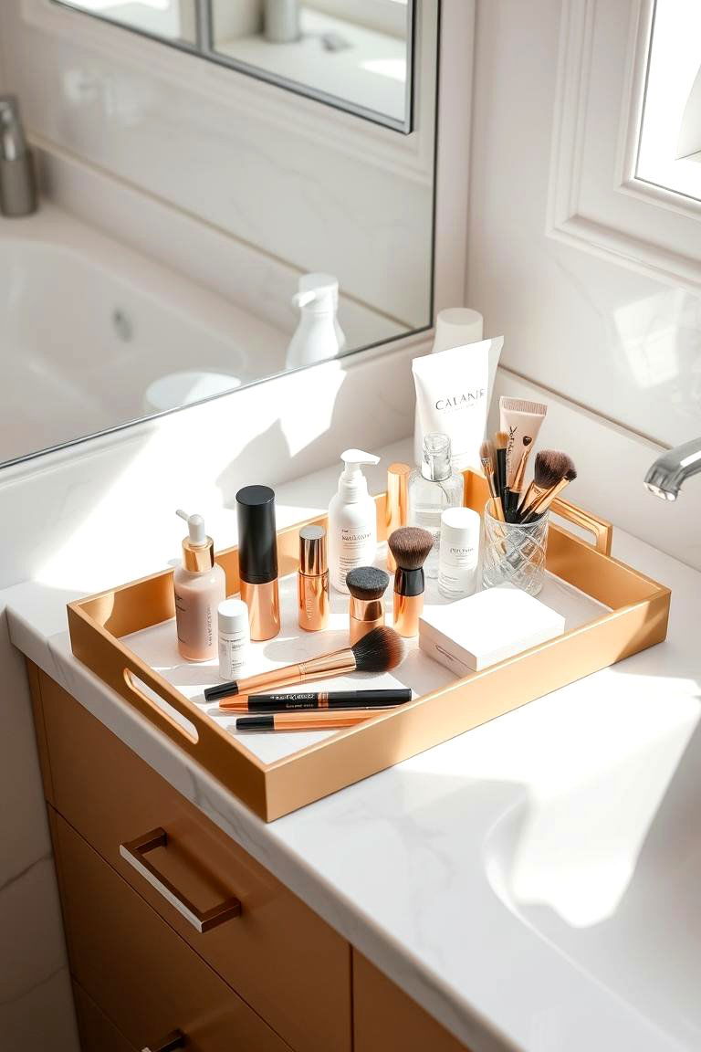 Create a Beauty Station with Trays - 24 Bathroom Drawer Organization Ideas