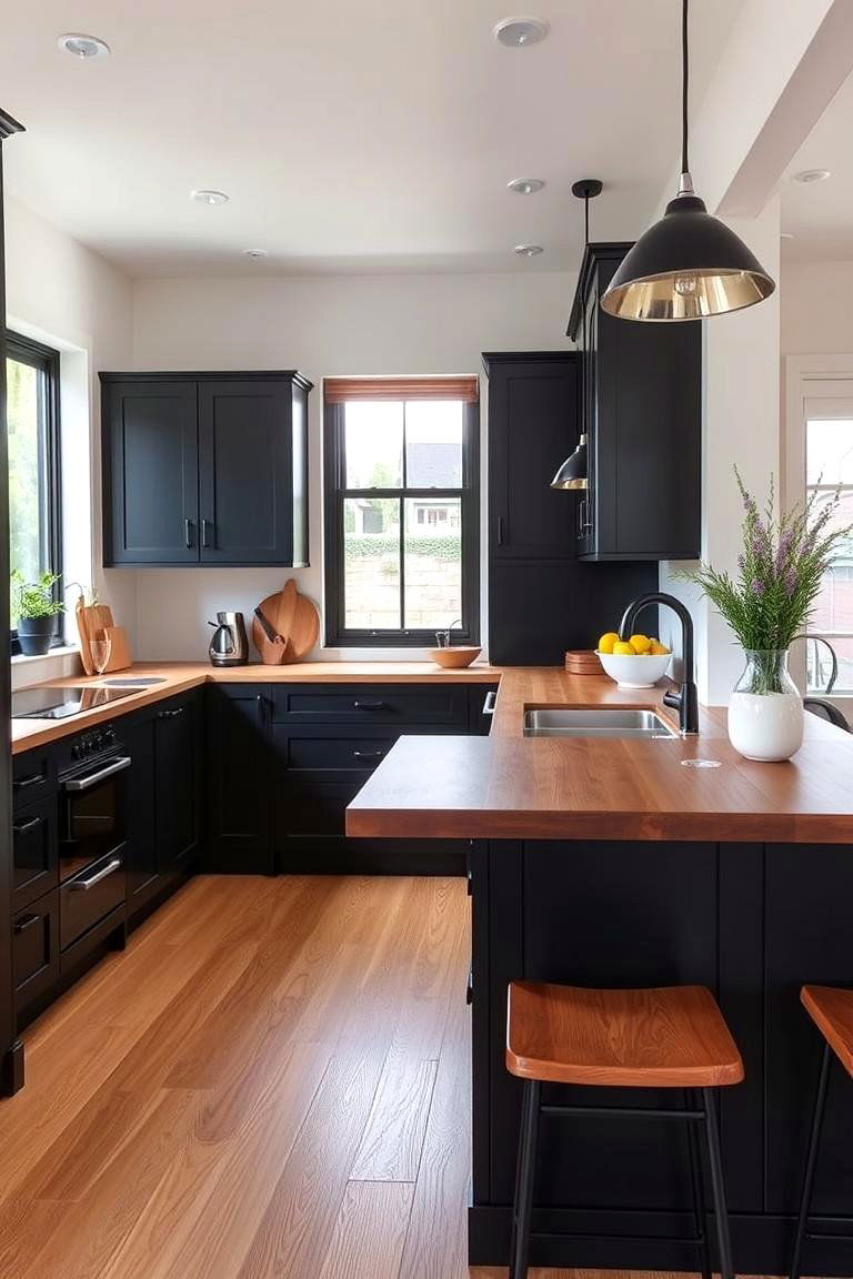Create a Breakfast Bar Extension - 24 Kitchen With Black Cabinets And Wood Countertops Ideas