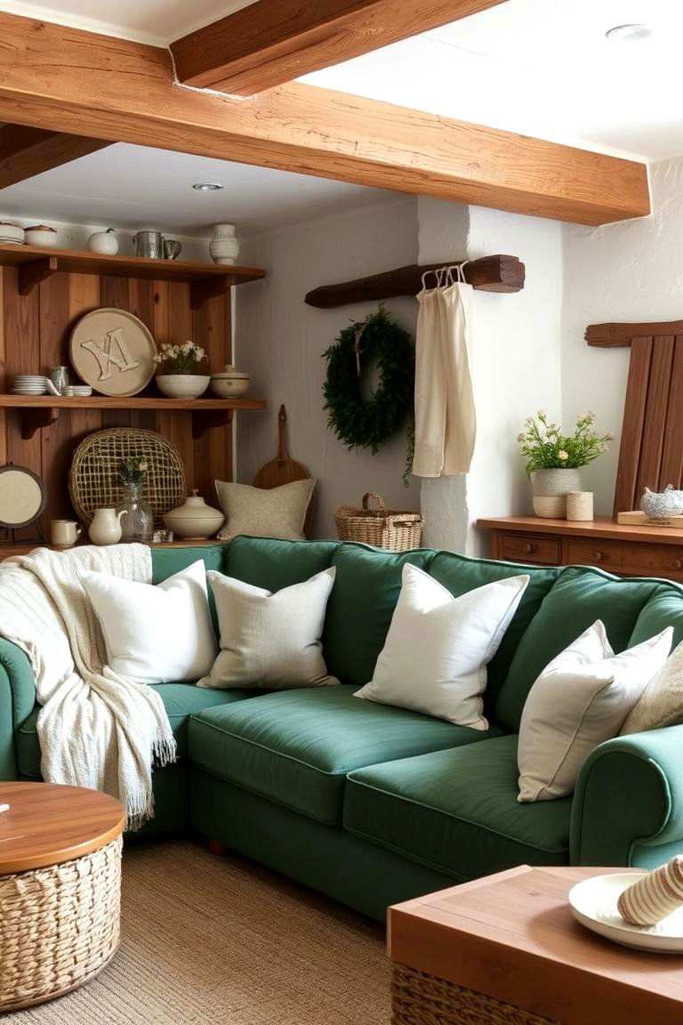 Create a Cozy Cottage Feel with Soft Fabrics - 24 Emerald Green Sofa Living Room Ideas