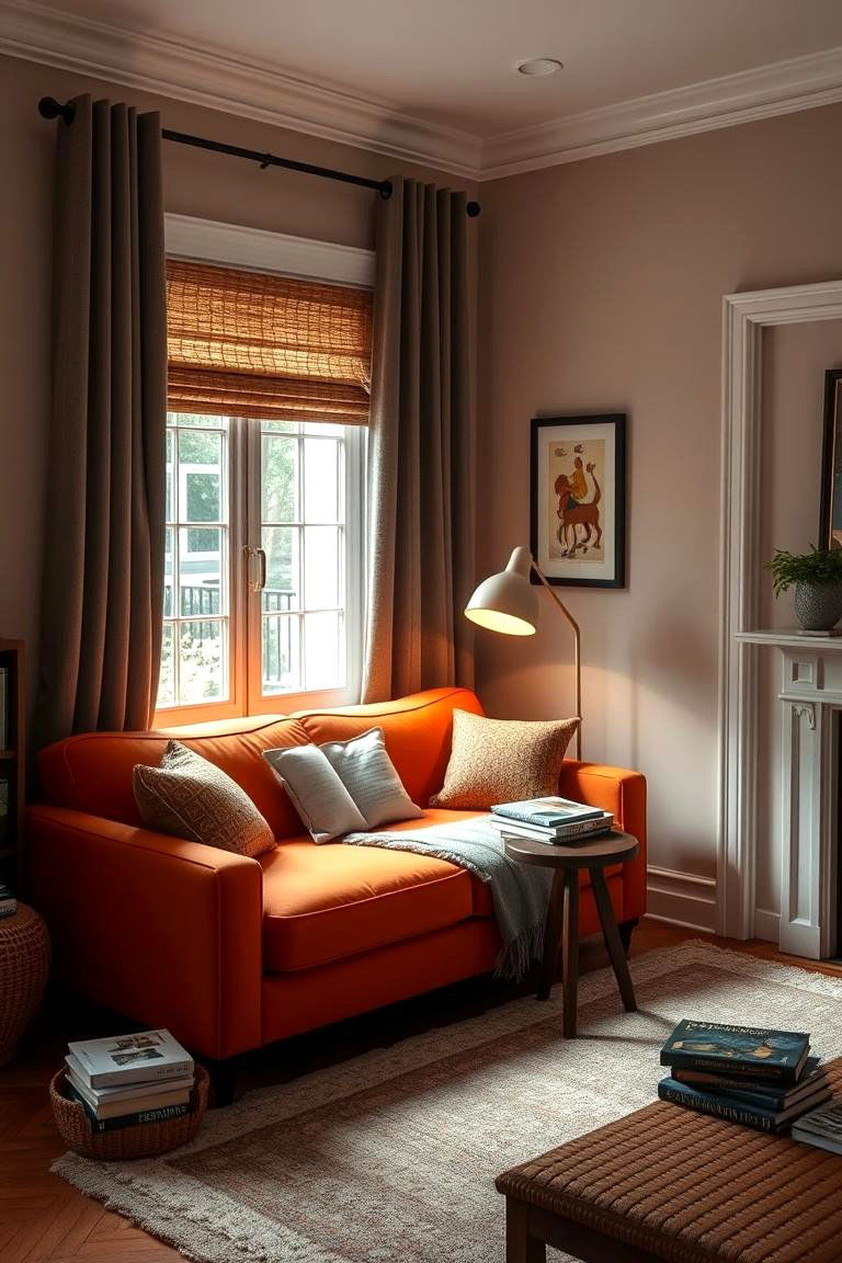 Create a Cozy Reading Nook - 24 Orange Couch Living Room Ideas