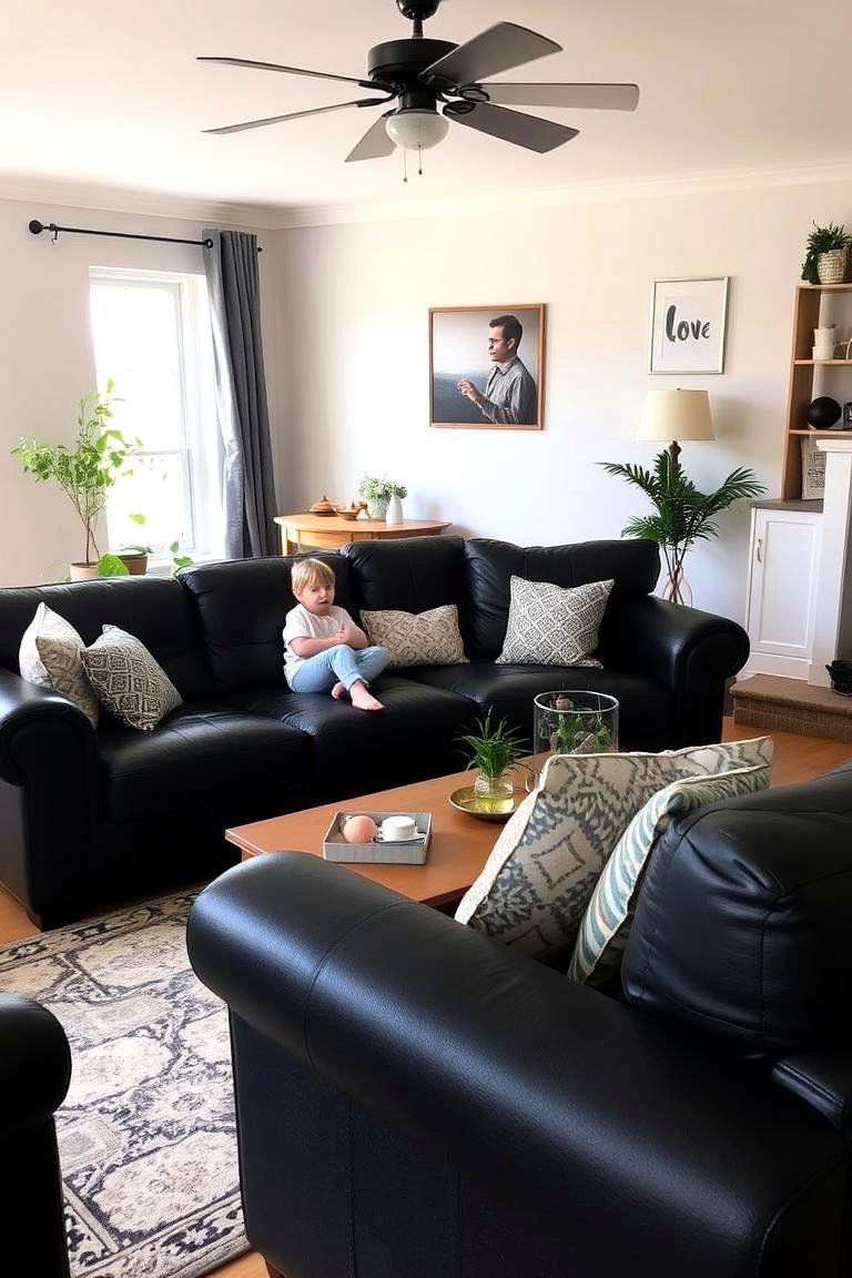 Create a Family Friendly Space - 24 Living Room Ideas With Black Couches